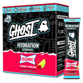 GHOST front packaging showing Sonic Cherry Limeade and 24 sticks for convenient hydration