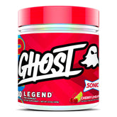GHOST front packaging showing Sonic Cherry Limeade tub and clear label benefits