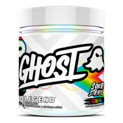 GHOST Legend front tub showing label and Sour Strips flavor for clear product ID and appeal