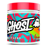 GHOST Legend front tub showing label and 30 servings, highlights transparent dosing benefit