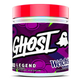 GHOST Legend Welch's Grape front packaging showing clear label and scoop benefit
