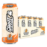 GHOST front packaging of orange cream 12-pack highlighting clear ingredients and benefit