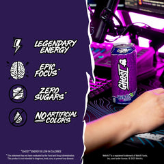 GHOST Welch's Grape liquid pour close-up highlighting authentic grape flavor