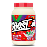 GHOST whey front tub showing branding and flavor for easy recognition