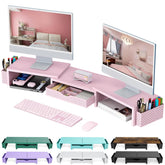 gianotter front view showing dual monitor riser and tidy workspace benefit