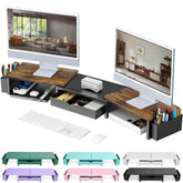 gianotter front view dual monitor stand shows tidy workspace and improved posture
