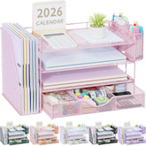 gianotter front view of pink organizer showing tidy stacked trays and drawer benefit quick sorting