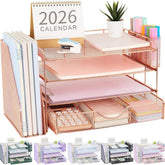 gianotter front view showing rose gold organizer and tidy workspace benefit