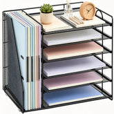gianotter front view showing six-tier trays and organized papers for tidy desk