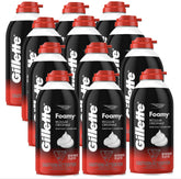 Gillette Foamy front packaging showing 12 cans and classic branding for dependable shave supply
