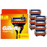 Gillette Fusion5 front packaging showing eight blade refills and value pack benefit