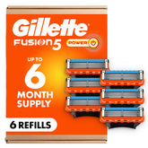 Gillette Fusion5 front packaging showing six refill cartridges for convenience