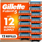 Gillette Fusion5 front packaging showing 12-count refills and convenience