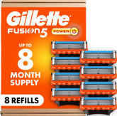 Gillette Fusion5 front packaging showing the 8-count refills and benefits