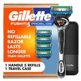 Gillette Fusion5 ProGlide front packaging showing included handle and five blades for quick identification and convenience