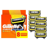 Gillette Fusion5 ProShield front pack shown with eight blade refills for easy replacement