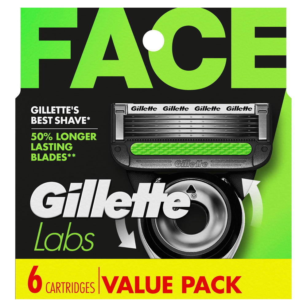 Gillette GilletteLabs front packaging showing six-count refills and clear branding for convenience