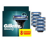 Gillette Mach3 front packaging showing eight refill cartridges and brand clarity for value