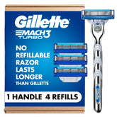 Gillette Mach3 Turbo front packaging showing included handle and blades for clear value
