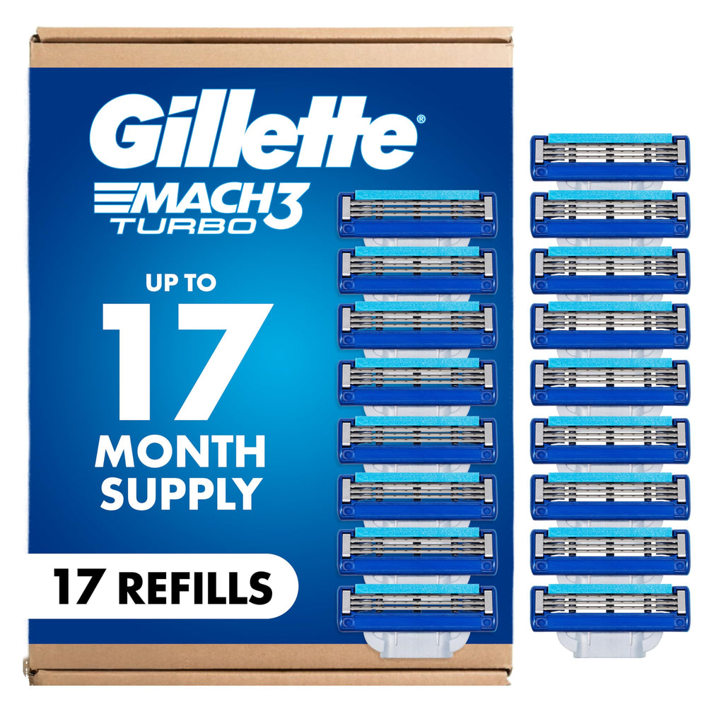 Gillette Mach3 Turbo front packaging showing 17 cartridges and value