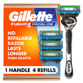 Gillette ProGlide front packaging showing handle and four refills for easy restocking