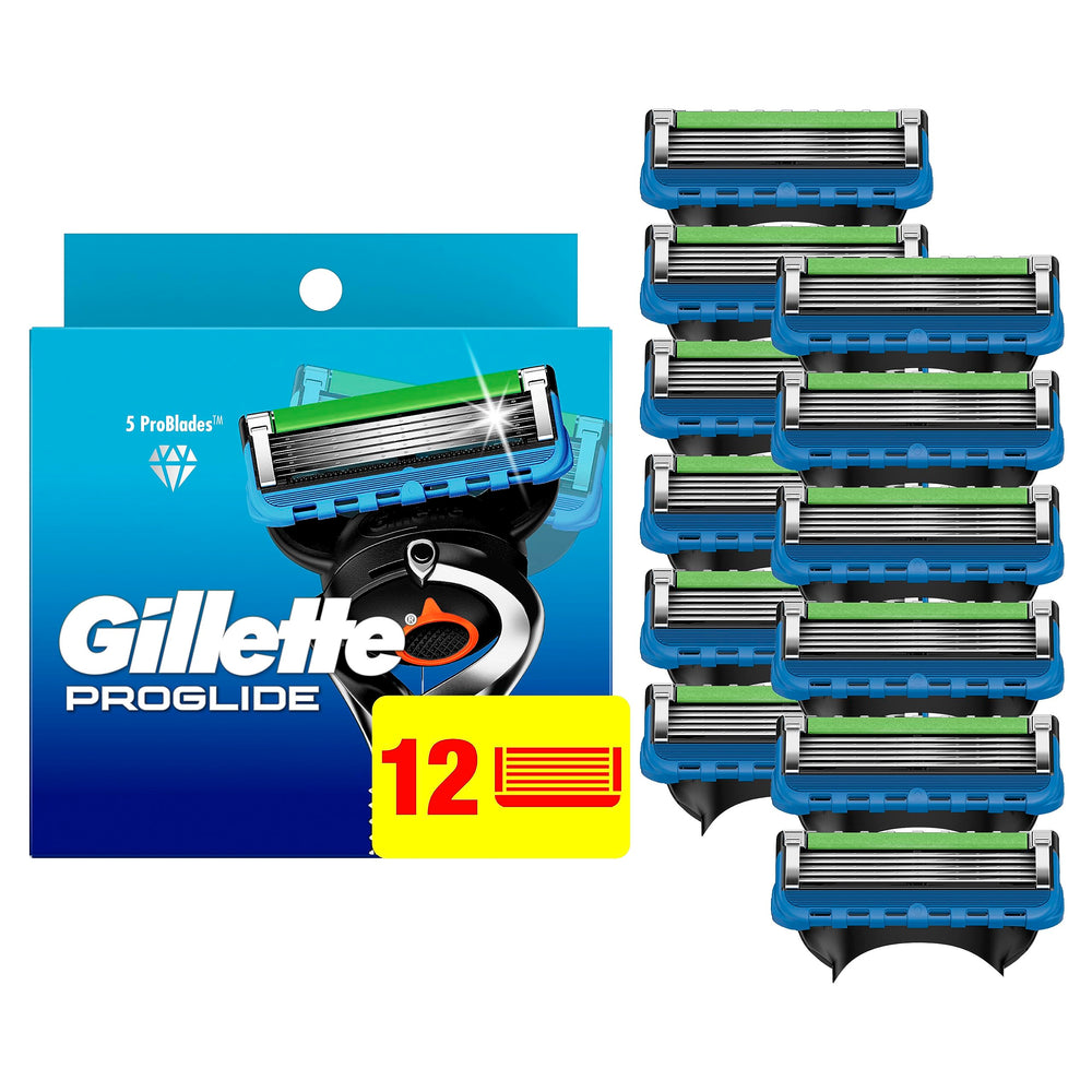 Gillette ProGlide front packaging showing the 12-count refills and clear branding for easy purchase