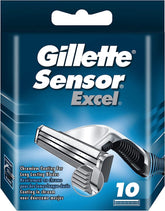 Gillette Sensor Excel front packaging showing 10-count refills and clear branding for reliability