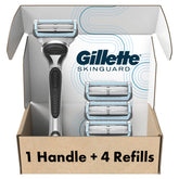Gillette SkinGuard front packaging showing kit and benefits for sensitive skin