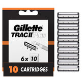 Gillette TRAC II Plus front packaging showing 10 refills and clear product benefit