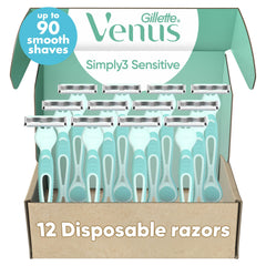 Gillette Venus pack front view showing 12-count convenience and value