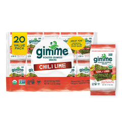 gimMe front pack showing chili lime flavor and serving count for quick identification