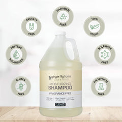 Ginger Lily Farms label detail emphasizing fragrance-free and vegan benefits