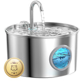 GIOTOHUN stainless steel fountain front view showing sleek durable bowl for hygienic drinking