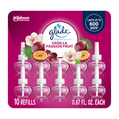 Glade Vanilla Passion Fruit front packaging showing 10-count convenience and visual appeal