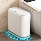 Gleynest front view of white slim trash can showing clean design and concealed liner benefit