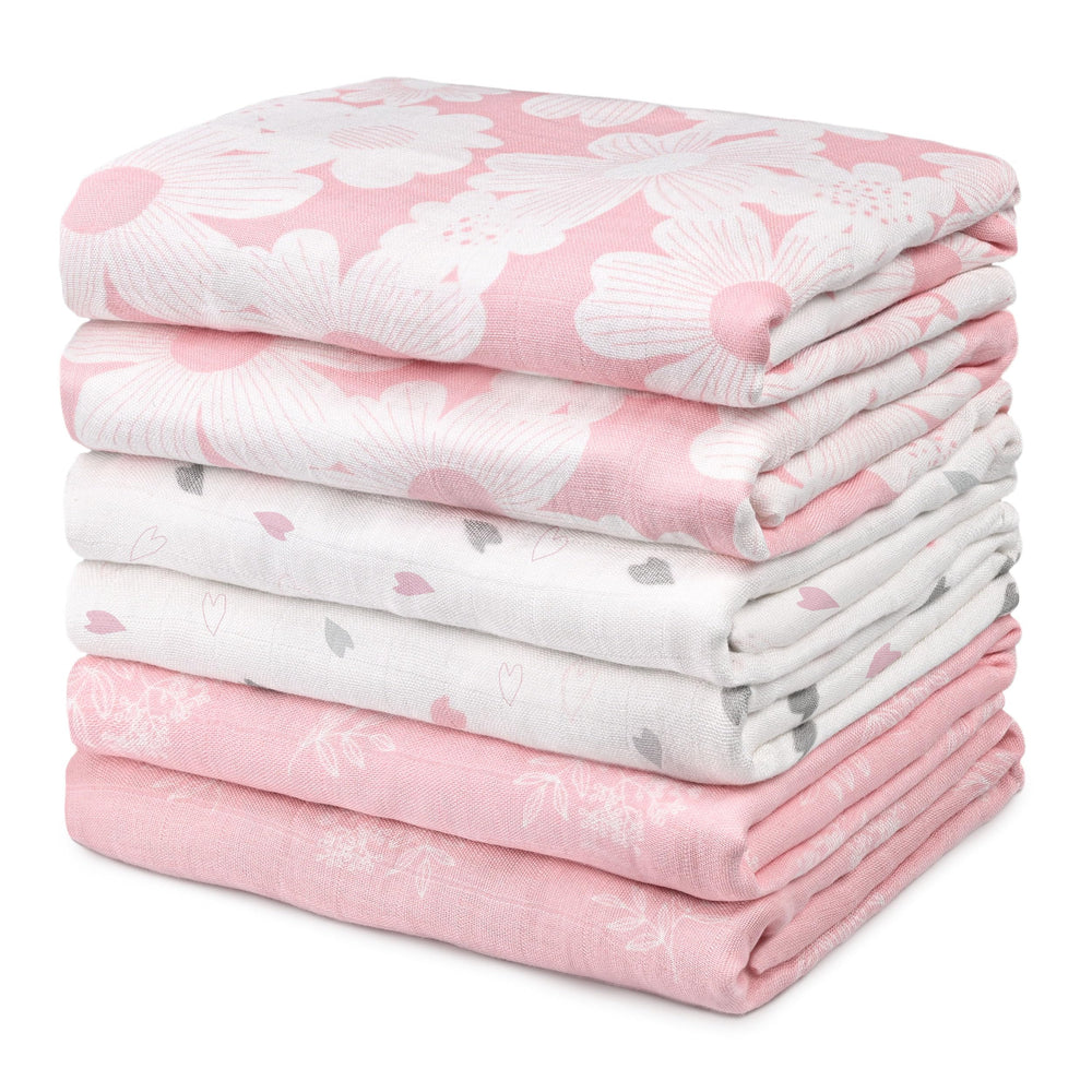 GLLQUEN BABY front packaging showing six muslin swaddle blankets and benefits