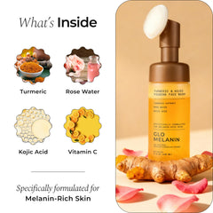 Glo Melanin 120ml bottle beside a hand for size and portability reference