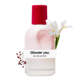 Glossier bottle front view showing clean design and brand identity benefit personalization