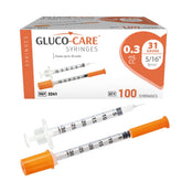 GLUCO-CARE front box packaging showing orange caps and quantity for easy supply management