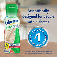 Glucerna front packaging Peaches & Crème illustrating balanced nutrition
