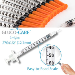 GLUCO-CARE clear barrel graduations showing bold markings for accurate measurement