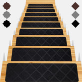 Gmonby front view of packaged 15-piece stair treads showing full set and colors benefit: complete staircase coverage