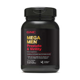 GNC Mega Men front bottle view showing supplement benefits and label