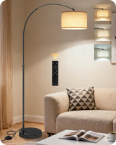 GOEBLESON front view of full arc lamp showing elegant silhouette and stable marble base