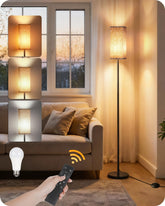 GOEBLESON front view lamp showing full beige shade and black pole for soft ambient light