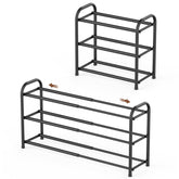 Gonfoam black 3-tier shoe rack front view showing neat shoe storage benefit