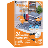 GONGSHI front packaging showing 24-piece vacuum bag set and electric pump for organized storage