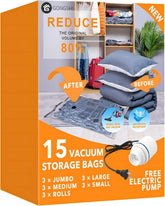 GONGSHI front packaging set showing full 15-piece kit and pump, saves closet space