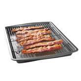 GoodCook front view of baking pan and raised rack showing full set with benefit of crisping