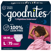 GoodNites girls large front packaging showing quantity and fit benefits